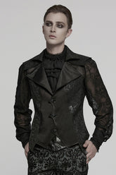 Black Lapel V Collar Long Sleeves Embroidery Men's Gothic Vest